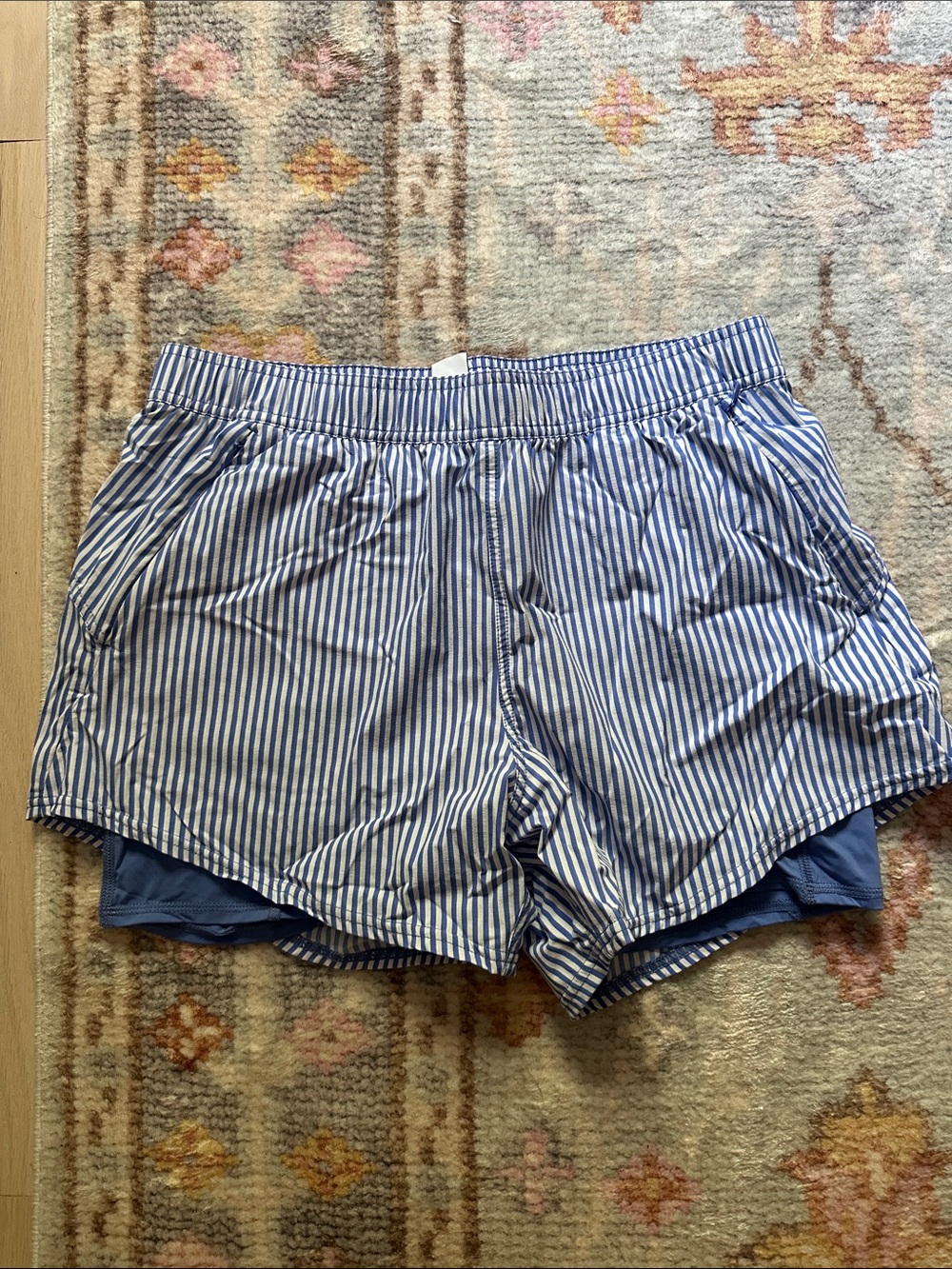 Fair Harbor Blue and White Striped Athletic Shorts with Inner Liner